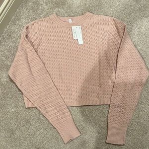 Waffle Knit Cropped Long Sleeve Sweater, Size S